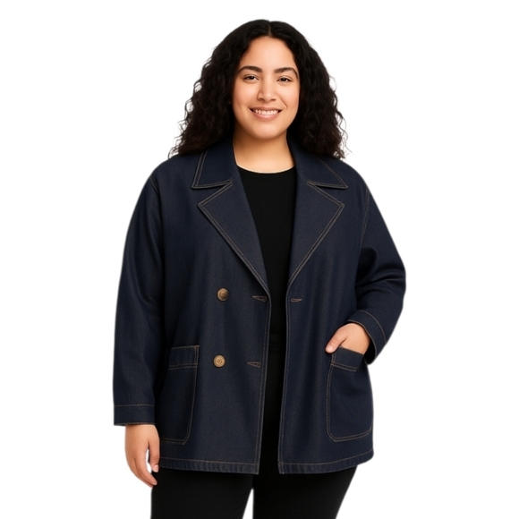 Free People XL Oversized Denim Car Jacket — Double-Breasted, Deep Pockets - Picture 7 of 16